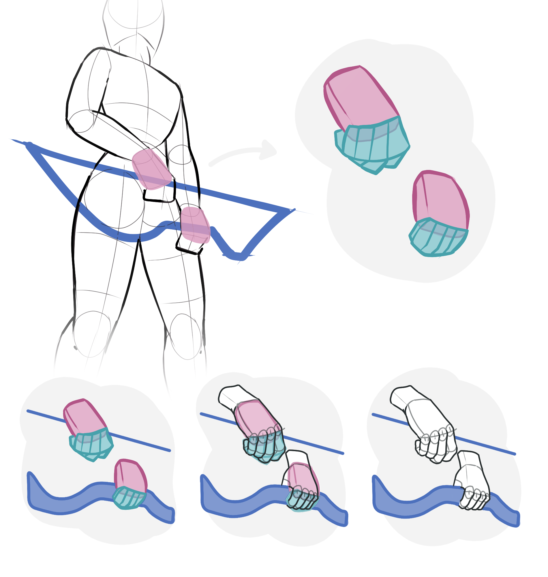 Holding weapon: Drawing hands and fingers guide