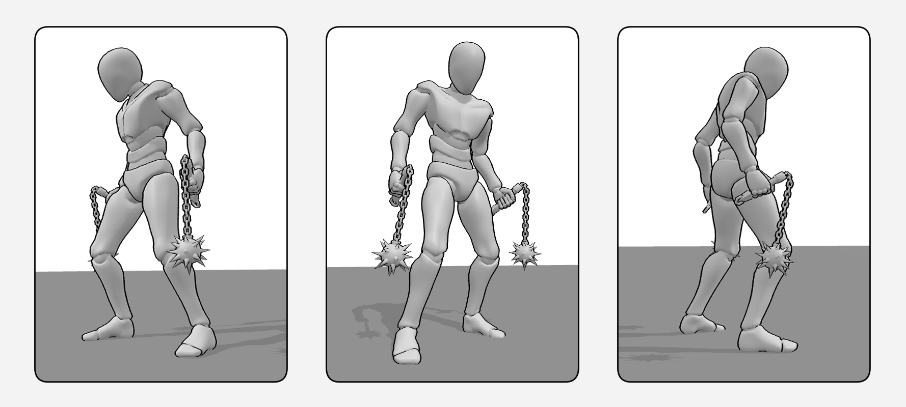 3D Drawing references for practice: Same pose, different camera angles