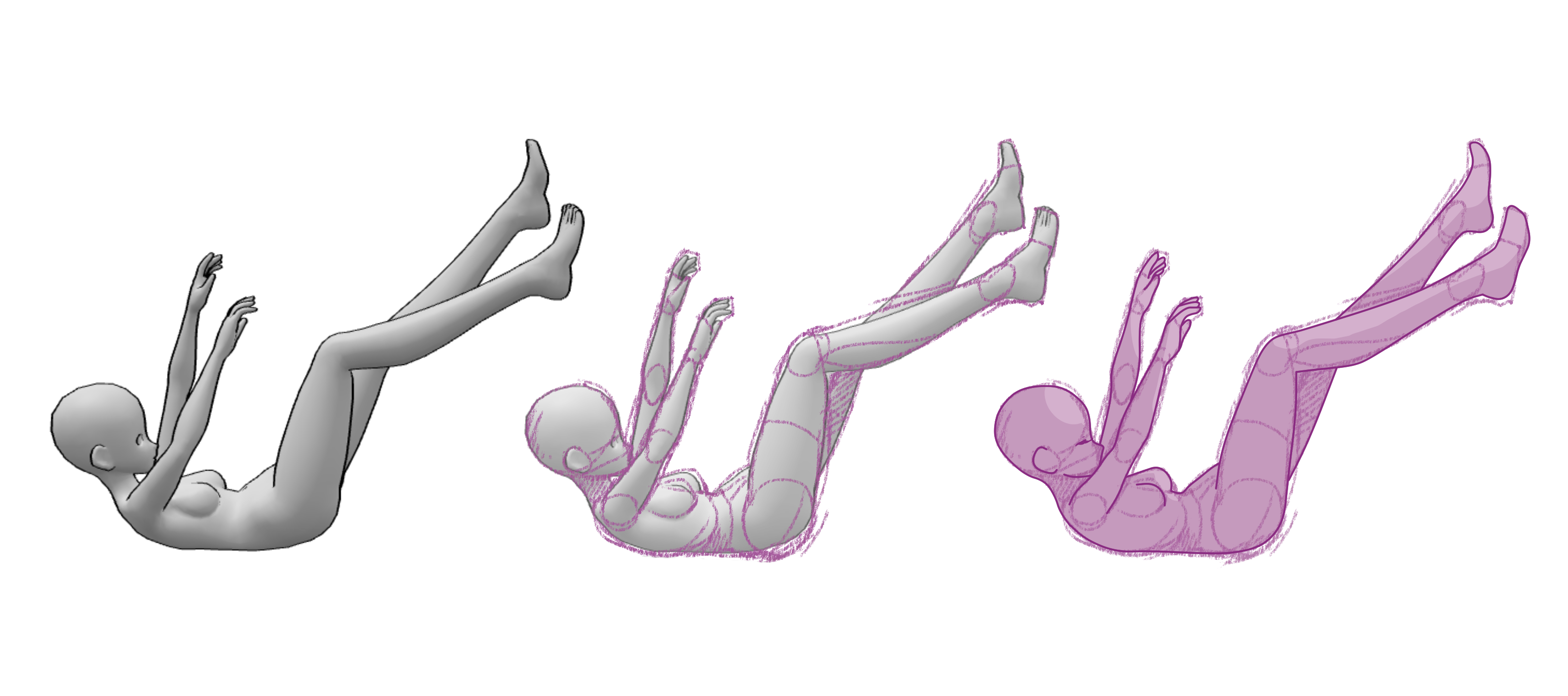 anime female falling pose drawing reference and drawing