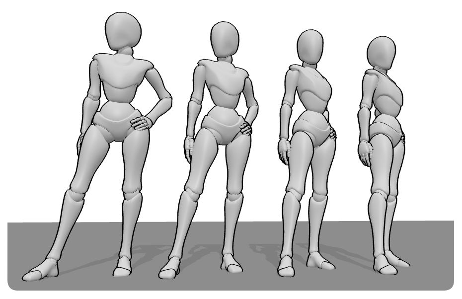 3D standing pose reference viewed from different angles