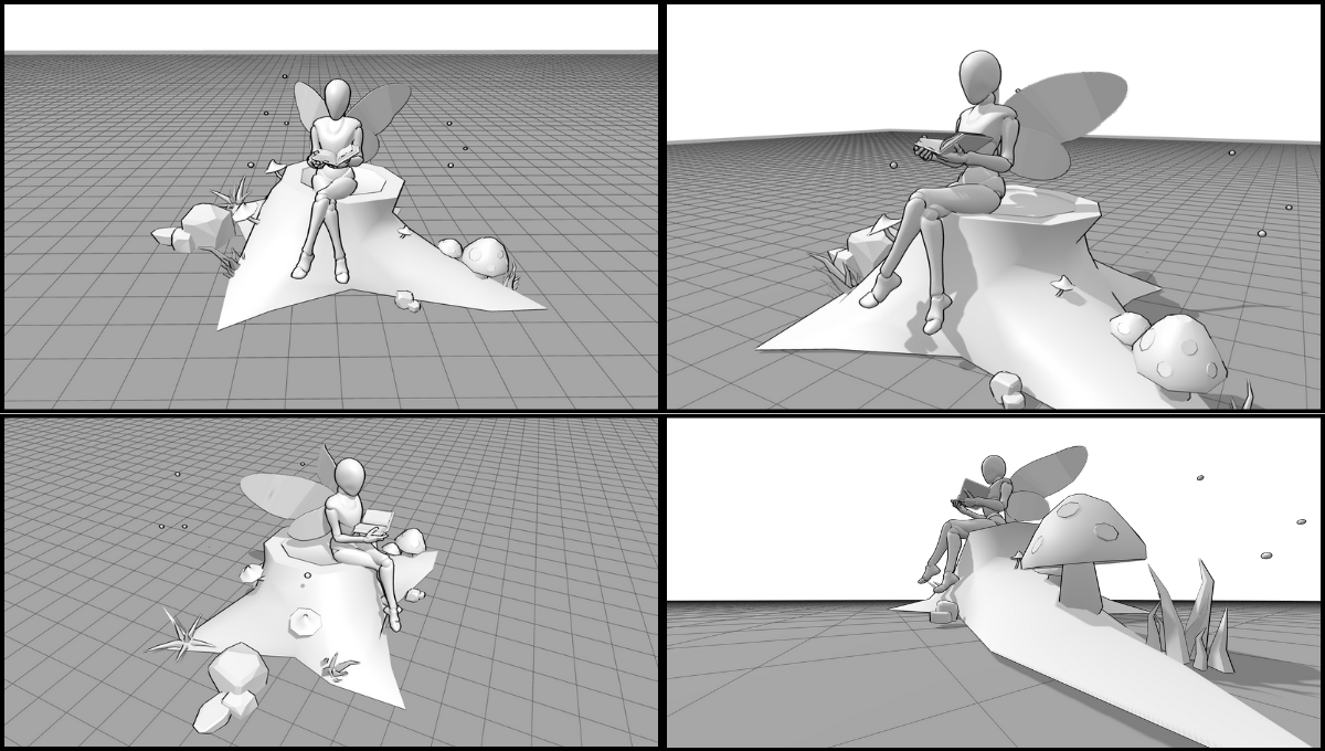 Fairy Scene with Props and Floor Grid