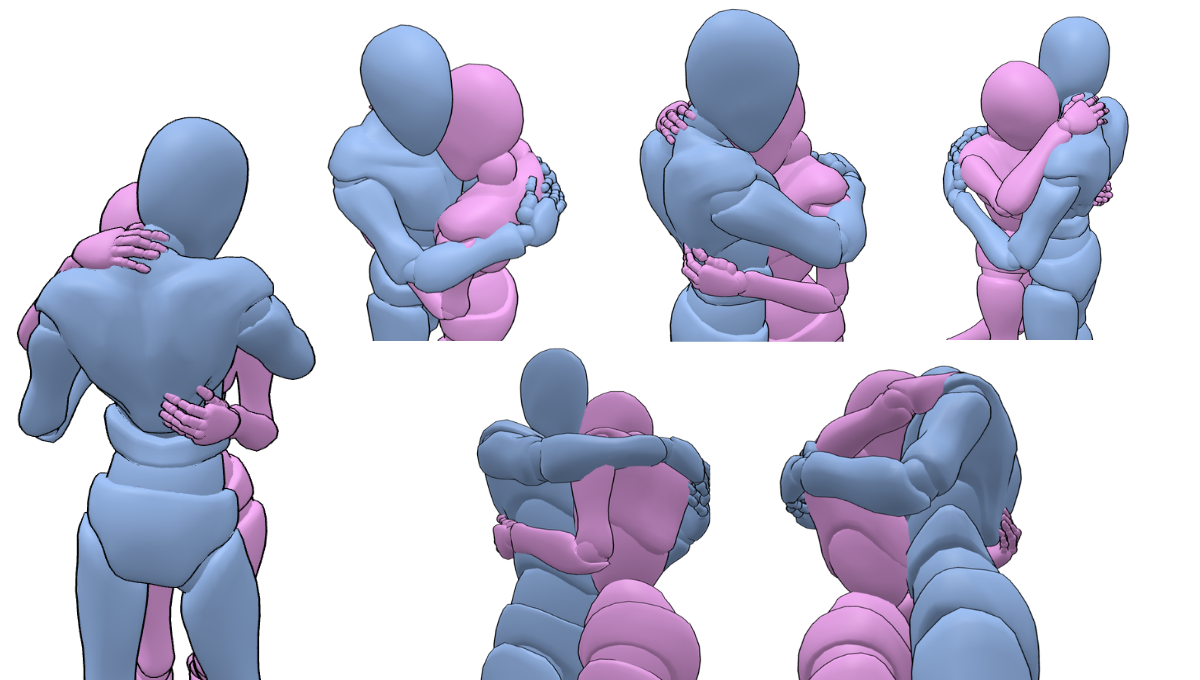 Samples of PoseMyArt premade scenes with hug poses
