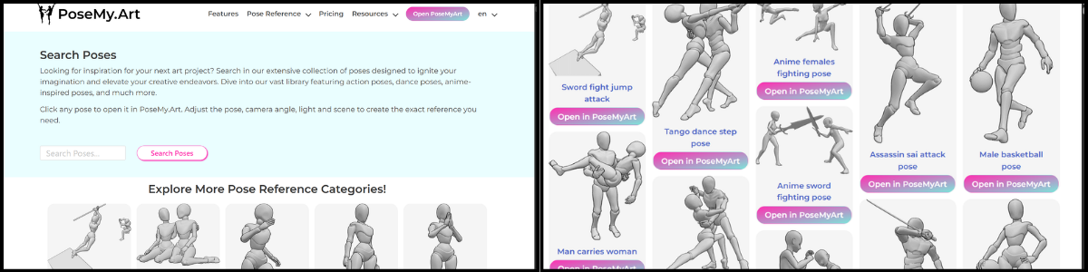 PoseMyArt Website Pose Library