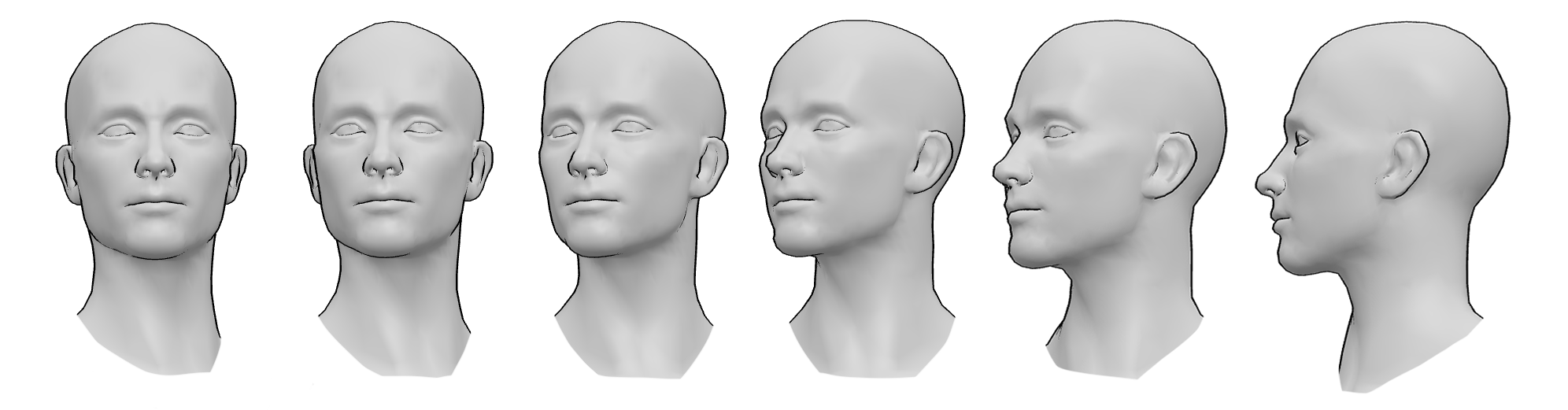 Male 3D head reference from different angles
