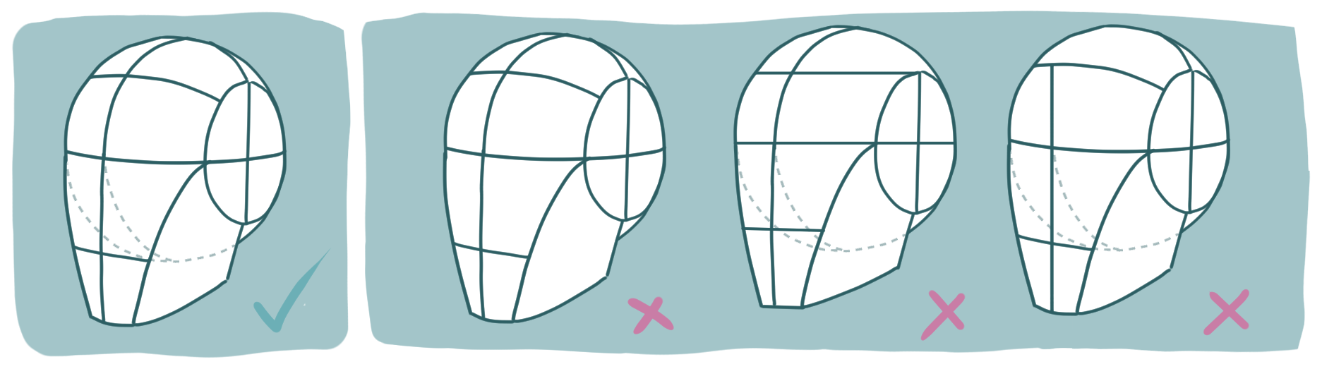 Loomis method head construction and common drawing mistakes
