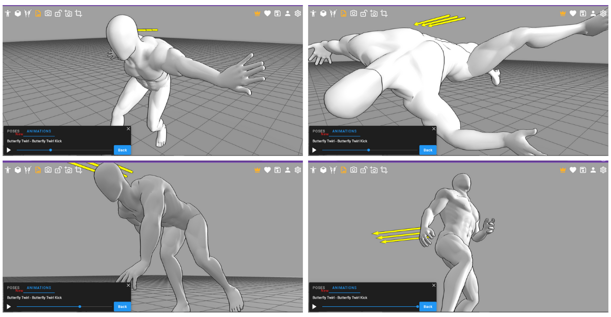 Butterfly Kick Poses