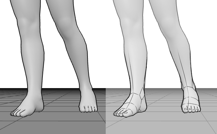 feet pose reference and drawing