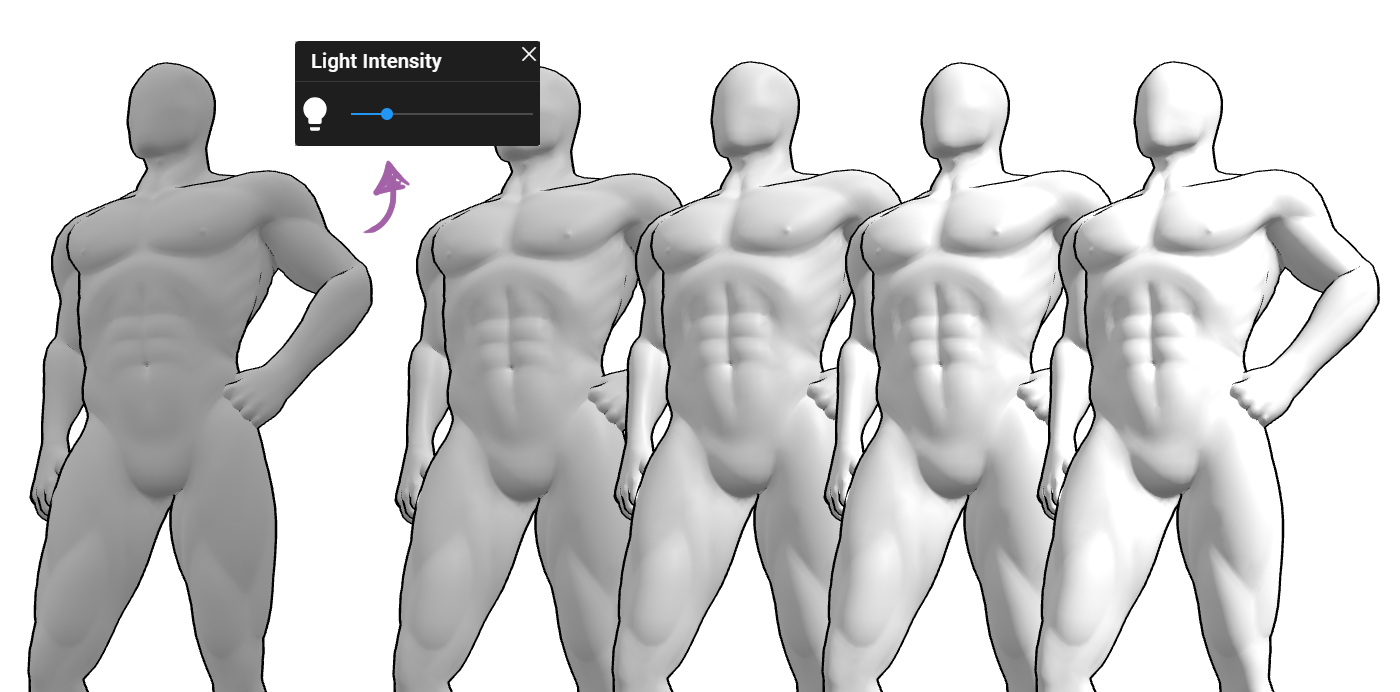adjusting light intensity in PoseMyArt
