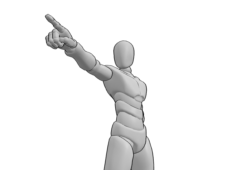 pointing pose drawing reference, foreshortened view