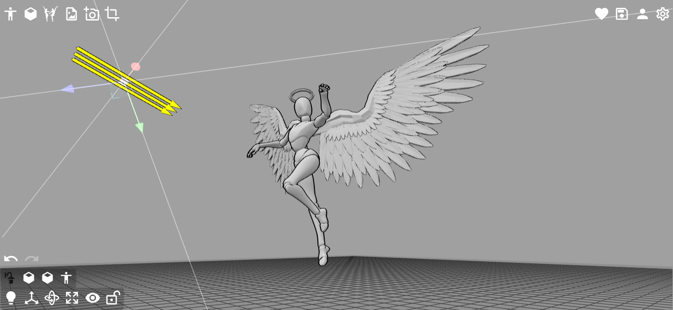 Pose reference opened in PoseMyArt showing a 3D character that can be adjusted for detailed drawing studies