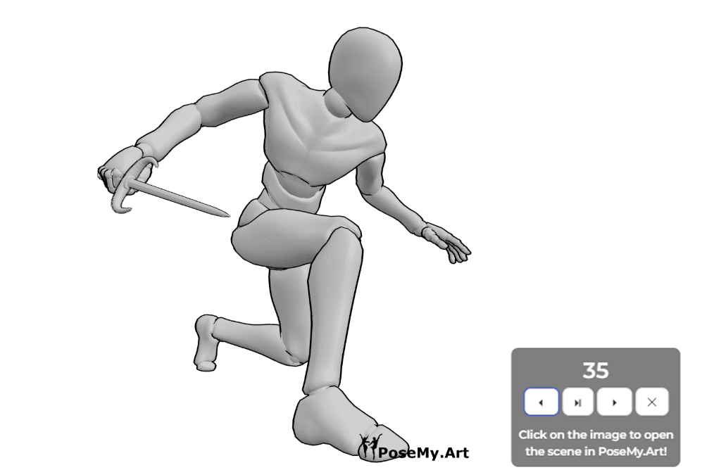 Quick Pose Reference Tool - Quick sketch reference showing a human pose used for gesture drawing practice and capturing movement quickly
