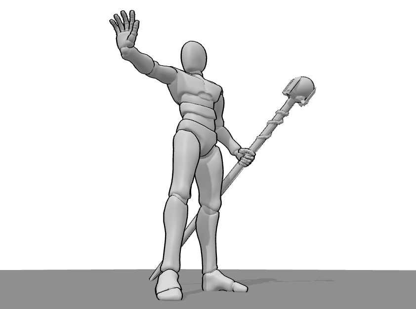 Spell casting pose with an extended arm gesture