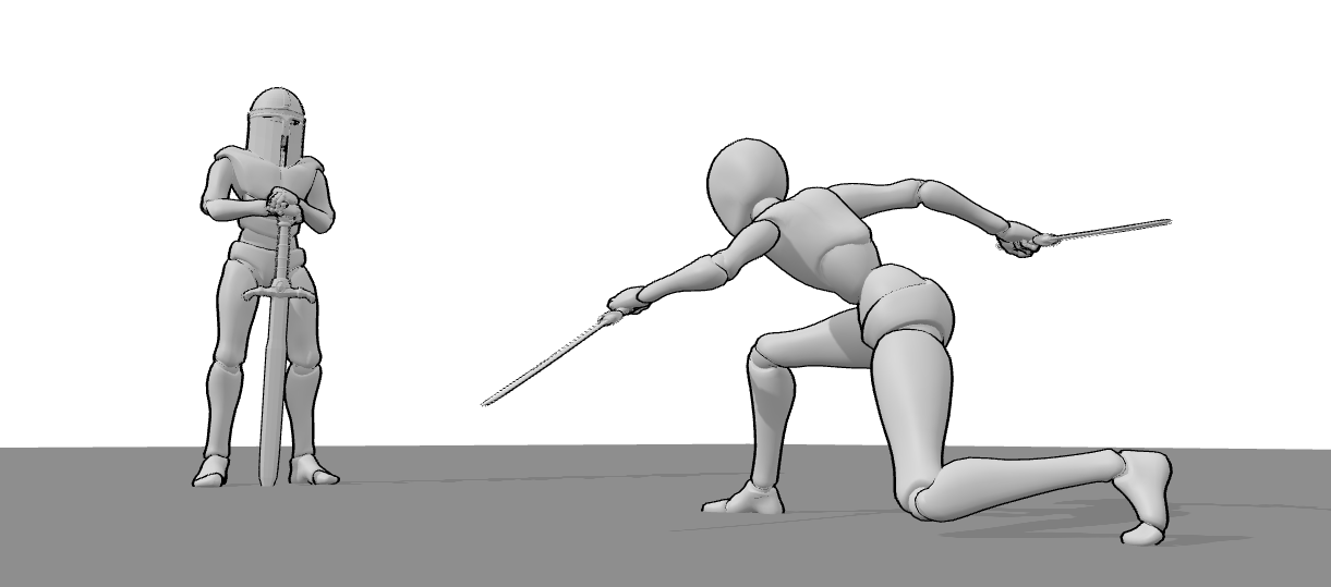 Sword fighting poses showing two opponents waiting for the perfect moment to strike