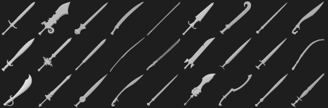 PoseMyArt prop library featuring a variety of swords
