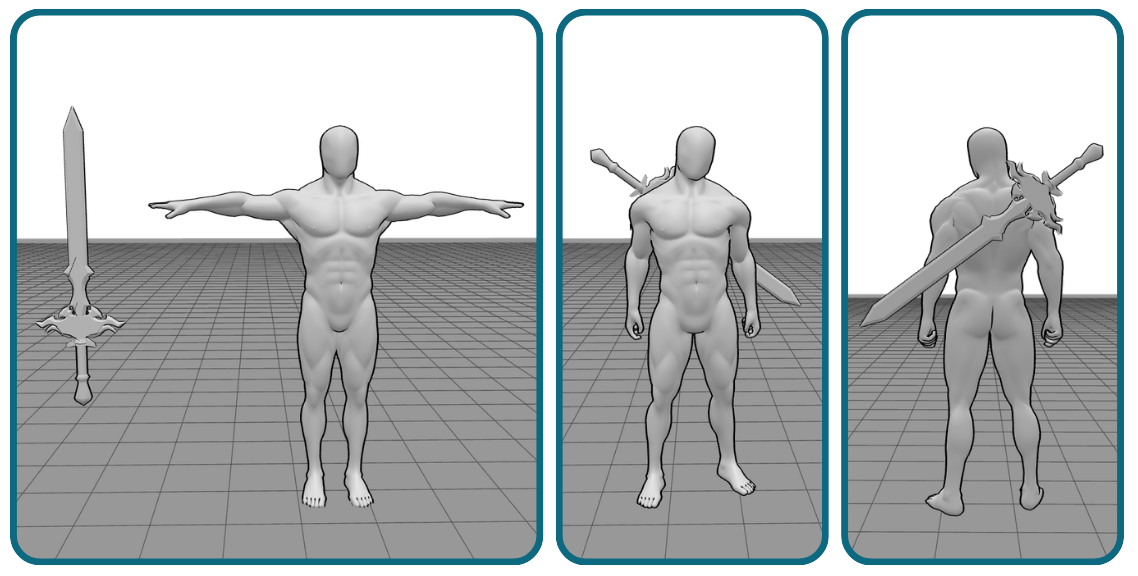 Sample prop beside model before posing and placement