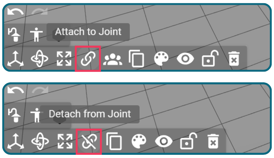 Attach to joint icon highlighted and its location on the PoseMyArt app screen
